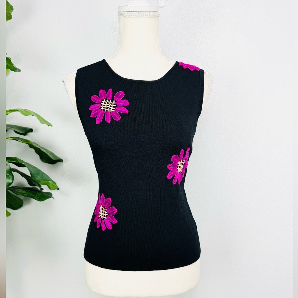 Vintage Embellished Floral Summer Ribbed Knit Midi Top by Joseph A